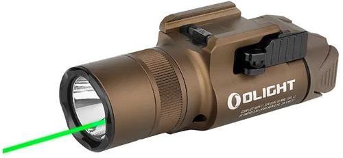 Olight Baldr Pro R Rechargeable Weaponlight, 1350 Lumens, Tan Finish, White LED, Green Laser (BALDRPRORTN)