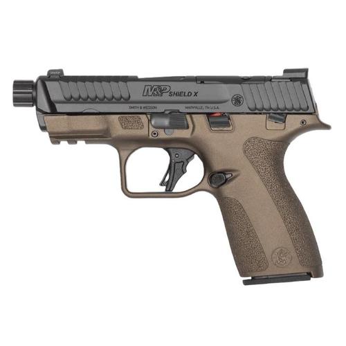 Smith and Wesson M&P9 Shield X Pistol, 9mm, 4.1", Midnight Bronze Grips, Threaded, Optic Ready, 15 Rds