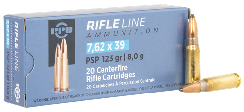 Prvi Partizan Rifle Ammunition PP739P, 7.62x39mm, Pointed Soft Point, 123 gr, 2350 fps, 20 Rd/Bx