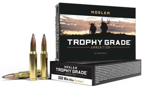 Nosler Trophy Grade Rifle Ammunition 60053, 308 Winchester, Partition, 165 GR, 2800 fps, 20 Rd/bx
