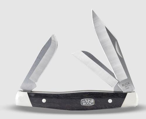 Buck Knives 0301BRS2-B, 301 Stockman® Knife - Wood Handle, 420HC steel, clip point, sheepsfoot, and spey blades, Ebony with medallion and nickel silver bolsters