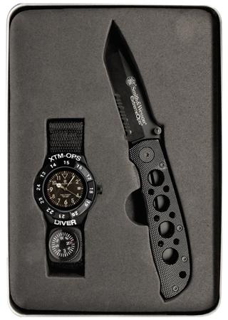 CAMPCO S&W Extreme Ops Combo w/Partially Serrated Stainless Steel Folding Knife, Black Handle