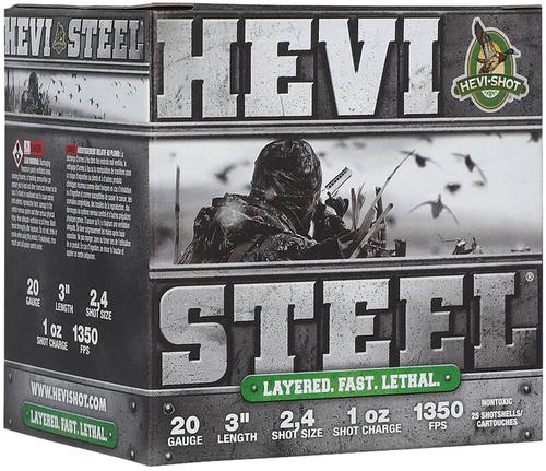 HEVI-Shot HEVI-Steel Waterfowl Shotshells HS62024, 20 Gauge, 3", 1 oz, 1350 fps, #2/4 Steel Shot, 25 Rds/box