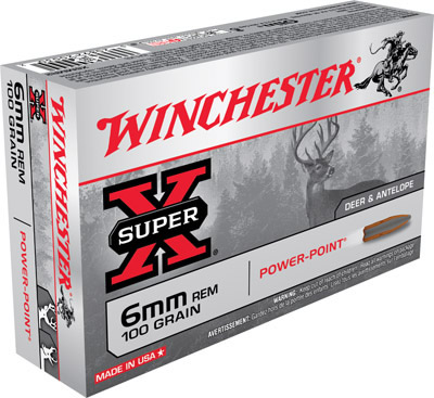 Winchester Super-X Rifle Ammunition X6MMR2, 6 MM Remington, Power-Point, 100 GR, 3100 fps, 20 Rd/bx