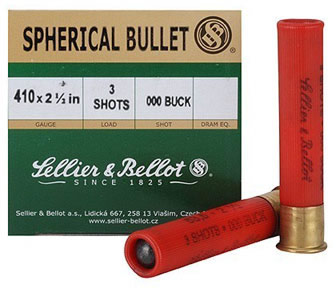 Sellier & Bellot Shotgun Ammuntion V051592U, 410 Gauge, 2 1/2 in, 3 Pellets, #000 Lead Buckshot, 25 Rd/bx