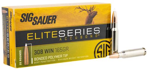 Sig Elite Hunting Rifle Ammunition, 308 Win, Nosler AccuBond, 165 gr, 2840 fps, 20 Rd/Bx