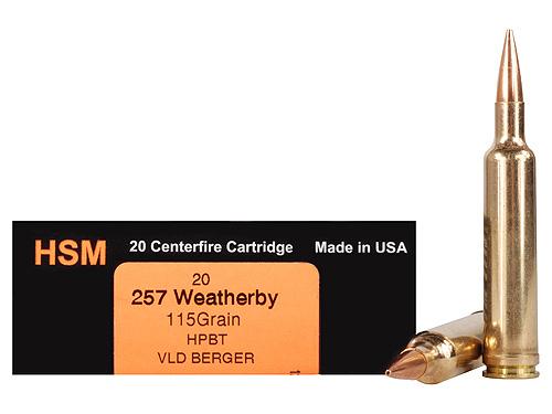 HSM Trophy Gold Rifle Ammunition 257Wby115VLD, 257 Weatherby, Berger Hunting VLD, 115 GR, 3321 fps, 20 Rd/bx