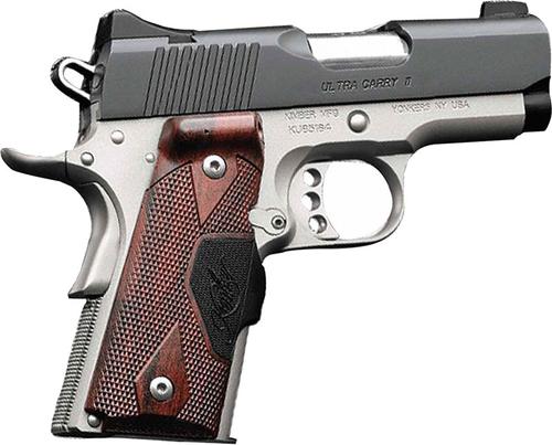 Kimber 3200392 Ultra Carry II Two-Tone Pistol, 9mm, 4", Satin Silver Frame, Matte Black Slide, Laser Grip, 8 Rd