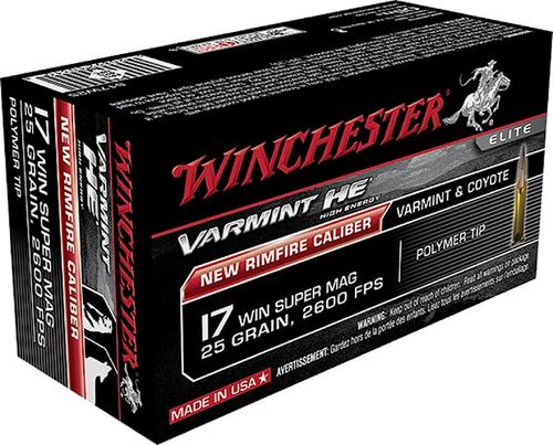 Winchester Varmint High Velocity Rimfire Ammunition S17W25, 17 Winchester Super Magnum, V-Max, 25 GR, 2600 fps, 50 Rd/bx