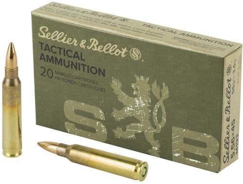 Sellier & Bellot Rifle Ammunition SB556A, 5.56 NATO, Full Metal Jacket (FMJ), 55 GR, 20 Rd/Bx