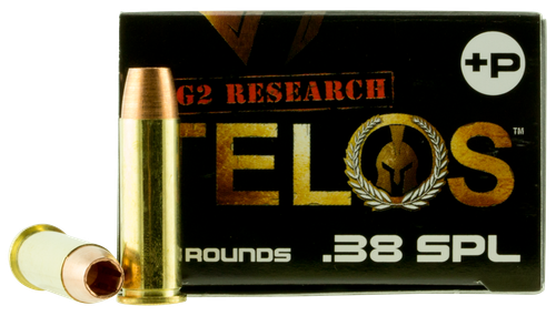 G2 Research TELOS Pistol Ammunition TELOS38SPL, 38 Special +P, Copper Hollow Point, 105 GR, 1170 fps, 20 Rd/Bx