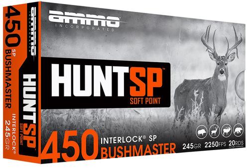 Ammo Inc Hunt Rifle Ammunition 450B245SPA20, 450 Bushmaster, Soft Point, 245 gr, 2250 fps, 20 Rd/Bx