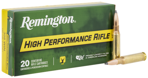 Remington High Performance Rifle Ammunition R21473, 308 Win, Pointed Soft Point Boat Tail, 180 gr, 2640 fps, 20 Rd/Bx