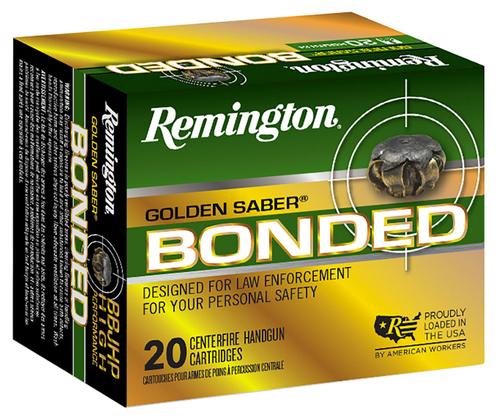 Remington Golden Saber Pistol Ammunition R21368, 10mm, Bonded Brass JHP, 180 gr, 1150 fps, 20 Rd/Bx