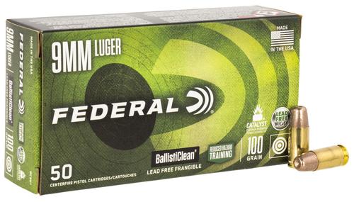 Federal BallistiClean Pistol Ammunition BC9H1, 9mm, Lead-Free Frangible, 100 gr, 50 Rd/Bx