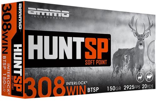 Ammo Inc Hunt Rifle Ammunition 308150SPA20, 308 Win, Soft Point, 150 gr, 2925 fps, 20 Rd/Bx