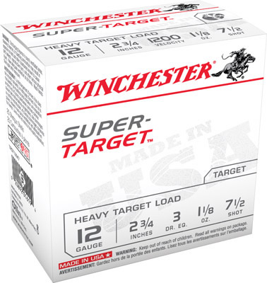 Winchester Super Target Shotshells TRGT12M7, 12 Gauge, 2-3/4", 1-1/8 oz, 1200 fps, #7.5 Lead Shot, 25 Rds/Bx