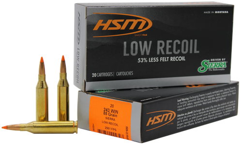 HSM Low Recoil Rifle Ammunition 24318N, 243 Winchester, Ballistic Tip, 85 GR, 2340 fps, 20 Rd/Bx