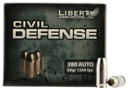 Liberty Civil Defense Pistol Ammunition LACD380023 380 ACP, Hollow Point (HP), 50 GR, 1500 fps, 20 Rd/bx