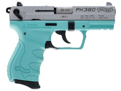 Walther PK380 Pistol 5050325, 380 ACP, 3.6", Blue Polymer Grips, Robin Egg Blue Finish, 8 Rds
