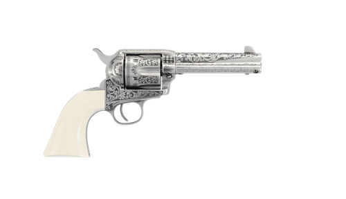 Uberti 1873 Cattleman Outlaws & Lawmen Series "Patton" Revolver, 45 ACP, 4.75", Ivory Grip, Stainless Engraved Finish, 6 Rnds