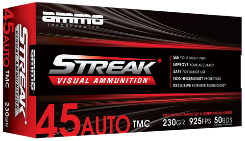 Ammo Inc Streak Visual (RED) Self Defense Pistol Ammunition 45230TMCSTRKRED50, 45 ACP, Total Metal Case, 230 GR, 925 fps, 50 Rd/bx
