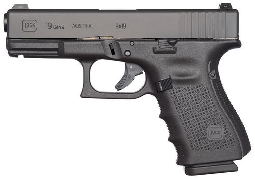 Glock G19 Pistol UI1950201, 9mm, 4.01", Black Polymer Grip/Frame, Black Finish, 10 Rds