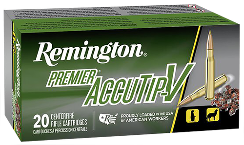Remington Premier Accutip Rifle Ammunition PRA222RB, 222 Remington, Accutip-V Boat Tail, 50 GR, 3140 fps, 20 Rd/bx
