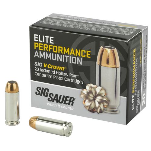 Sig Sauer Elite Performance Pistol Ammunition, 10mm, JHP V-Crown, 180 GR, 1250 fps, 20 Rd/bx