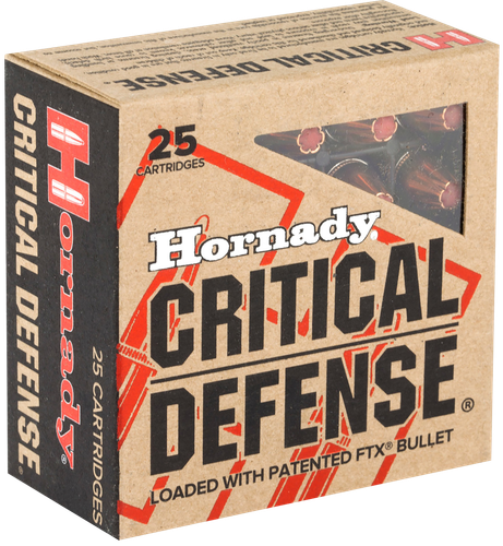 Hornady Critical Defense Pistol Ammunition 90250, 9mm, 115 GR, Flex Tip eXpanding (FTX), 25 Rd/Bx