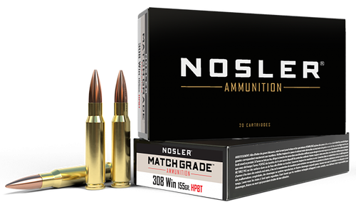 Nosler Match Grade Rifle Ammunition 60052, 308 Winchester, Custom Competition, 155 GR, 20 Rd/bx