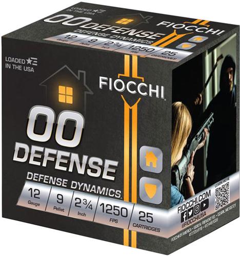 Fiocchi Defense Dynamics 00 Defense Buckshot 12EX00BK, 12 Gauge, 2-3/4", 9 Pellets, 1250 fps, #00 Buckshot, 25 Rd/bx