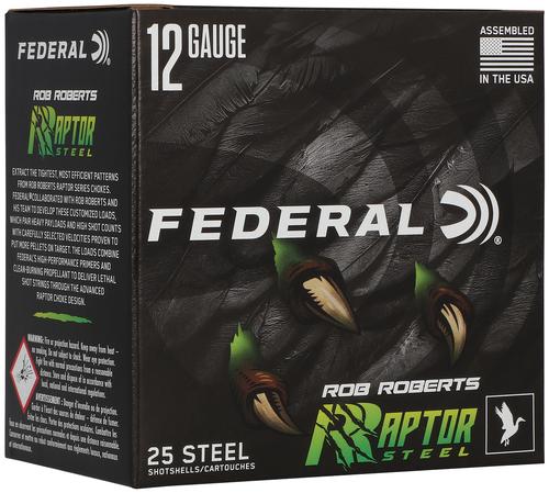 Federal Rob Roberts Raptor Steel Shotshells, 12 Gauge, 3 in, 1 3/8 oz, 1400 fps, #3 Shot, 25 Rds/Bx
