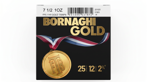 Bornaghi Gold Trap Target Loads, 12 Gauge, 2-3/4", 1 oz, 1145 fps, #7.5 Shot, 25 Rd/bx
