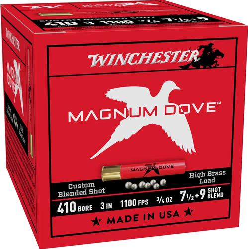 Winchester Magnum Dove Load, 410 Gauge, 3", 3/4 oz, 1100 fps, #7.5/9 Blend Lead Shot, 25 Rds/Bx