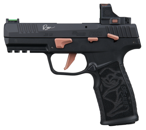Sigarms P322 Rose w/Optic Pistol, 22LR, 4in, Rose Laser Engraved Black Polymer Grips, Black Finish, 20 Rds