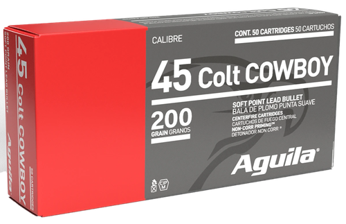 Aguila Pistol Ammunition 1E454319, 45 Long Colt, Soft Point, 200 GR, 600 fps, 50 Rd/Bx