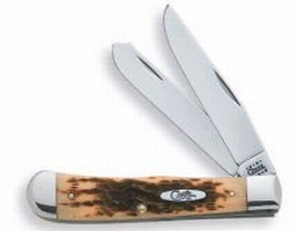 Case Trapper Amber Bone Clip/Spey Folding Knife w/Plain Edge