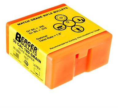 Berger Hunting Bullets 30 cal, .308 Diamter, 180 Grain, Match Grade, Elite Hunter, 100 Per Box (30554), Not Loaded