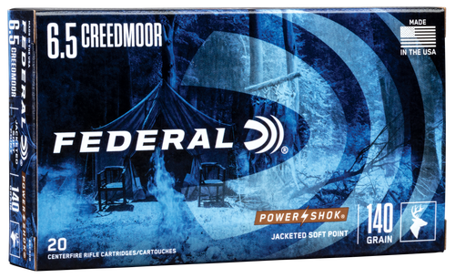 Federal Power-Shok Rifle Ammunition 65CRDB, 6.5 Creedmoor, Jacketed Soft Point, 140 gr, 2750 fps, 20 Rd/Bx