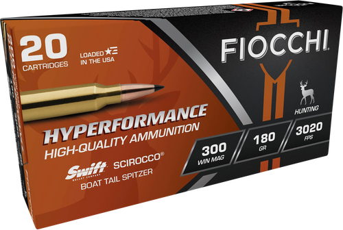 Fiocchi Extrema Rifle Ammunition 300WMSCA, 300 Win Mag, Swift Scirocco II Boat Tail Spitzer, 180 gr, 3020 fps, 20 Rd/Bx