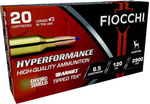 Fiocchi Hyperformance Rifle Ammunition 65CMTTSX, 6.5 Creedmoor, Barnes Tipped TSX, 120 gr, 2900 fps, 20 Rd/Bx