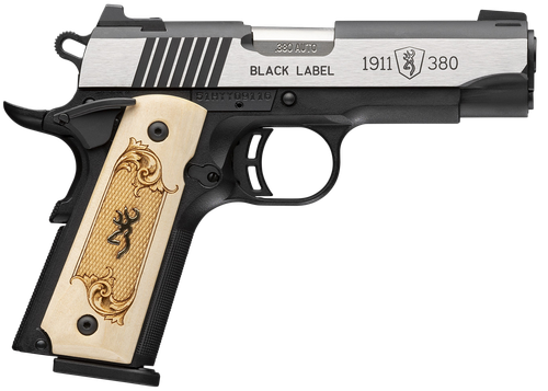 Browning Arms 1911 Black Label Medallion Compact Pistol 051999492, 380 ACP, 3.6", Maple Wood Grips, Brushed Stainless Finish, 10 Rds