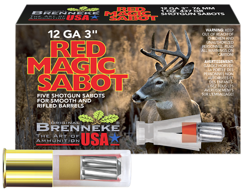 Brenneke Red Magic Sabot Shotshells SL123RMS, 12 Gauge, 3", 1 oz, 1756 fps, Lead Slug, 5 Rds/bx