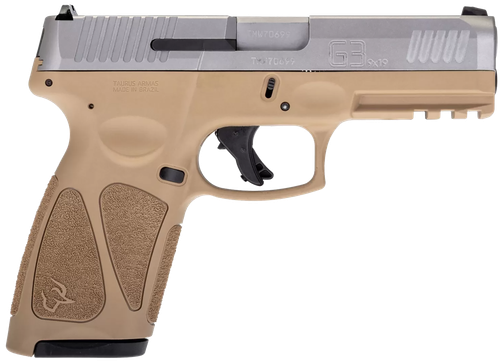 Taurus G3 Full Size Pistol 1G3B949T15, 9mm, 4", Tan Polymer Grips, Matte Stainless Slide, 15 Rds