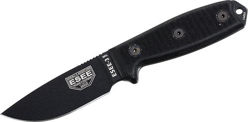 ESEE Knives ESEE-3 MIL Fixed Blade Knife w/Black Blade, Black G10 Handles, MOLLE Back (ESEE-3MIL-P-BLK)