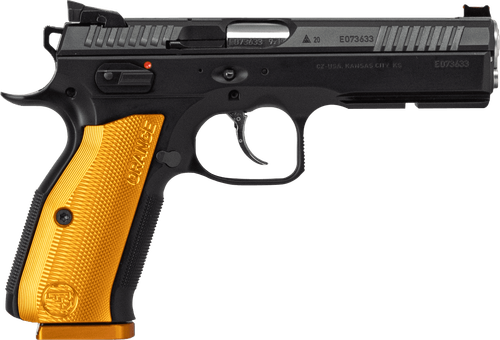 CZ Shadow 2 91248, 9mm Pistol, 4.89", Orange Checkered Aluminum Grips, Black Finish, 19rd
