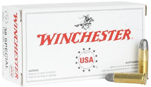 Winchester USA Pistol Ammunition Q4196, 38 Special, Lead Round Nose (RN), 150 GR, 845 fps, 50 Rd/bx