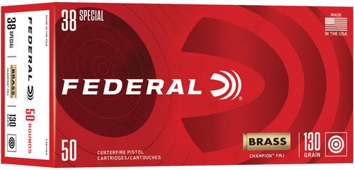 Federal Champion Pistol Ammunition C38130A, 38 Special, Full Metal Jacket, 130 gr, 50 Rd/Bx