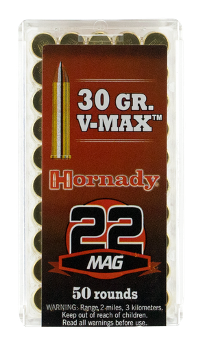 Hornady Varmint Express Rimfire Ammunition 83202, 22 Magnum (WMR), V-Max, 30 GR, 2200 fps, 50 Rd/bx